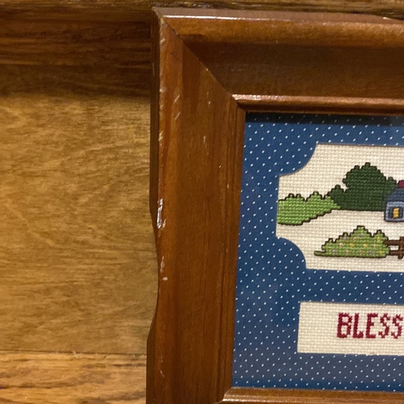 Vintage Needlepoint “Bless This House” in wood frame - Picture 2 of 3